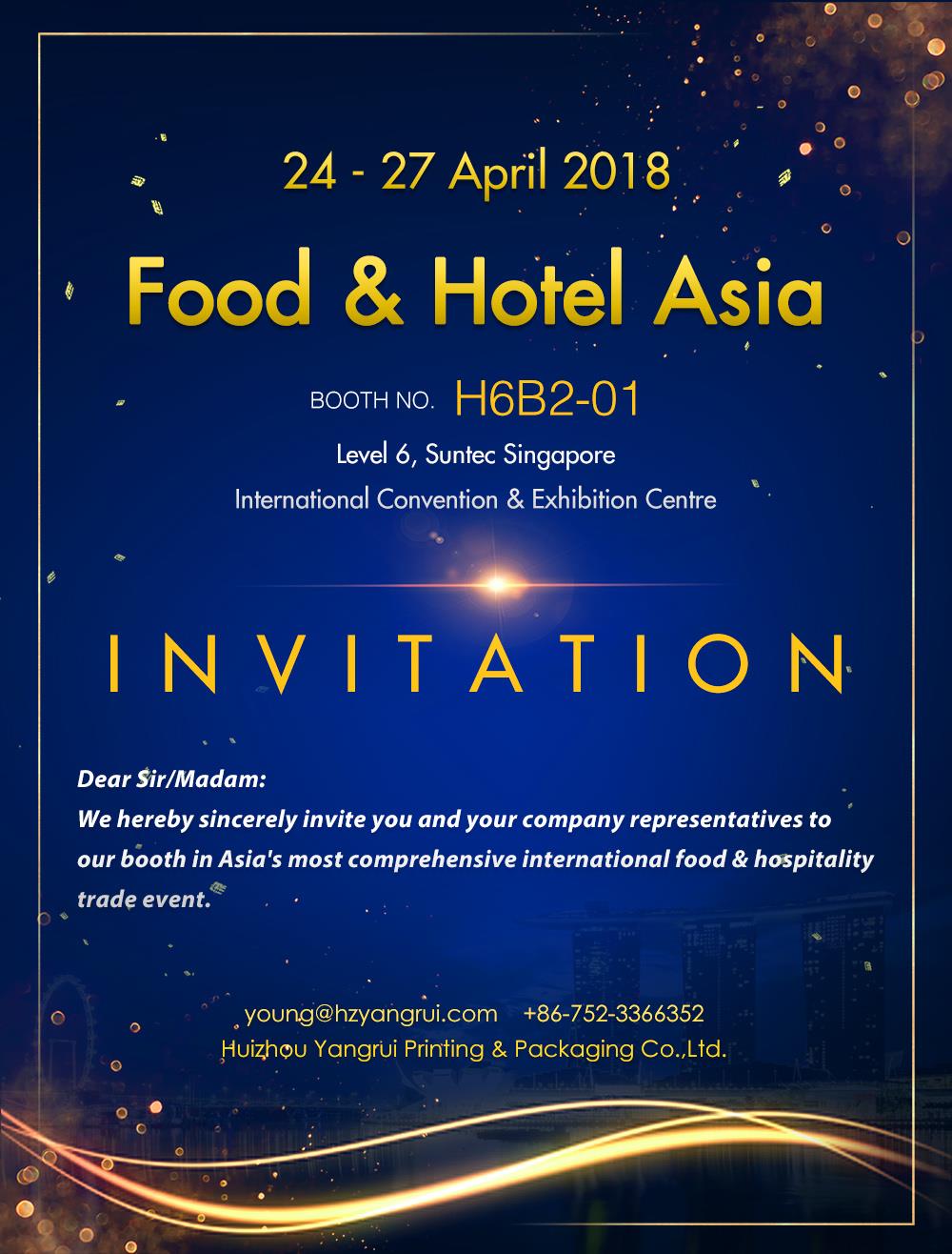 Yangrui osaleb toidu andHotel Asia 24-27 aprill, 2018